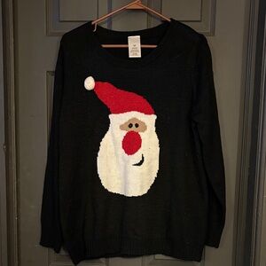 No Boundaries Black Santa Crewneck Sweater